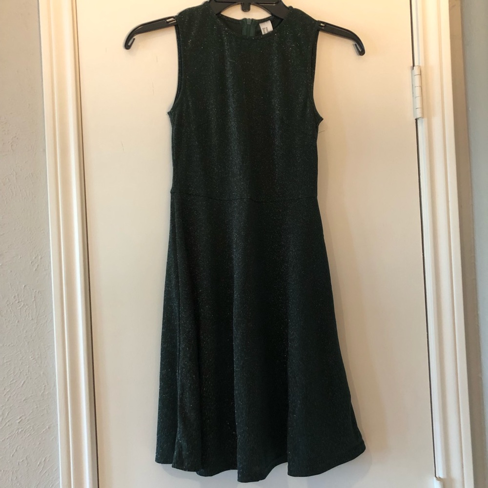 Stretchy Dark Green Tank Top Dress with Sparkles
